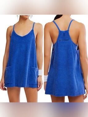 Free People Hot Shot Mini Towel Terry Dress Blue Size Large